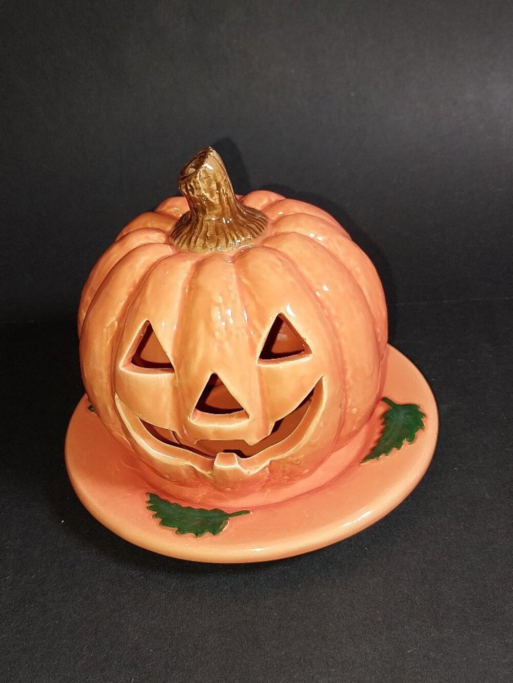 Vintage Jack-o-Lantern Tealight Holder & Plate